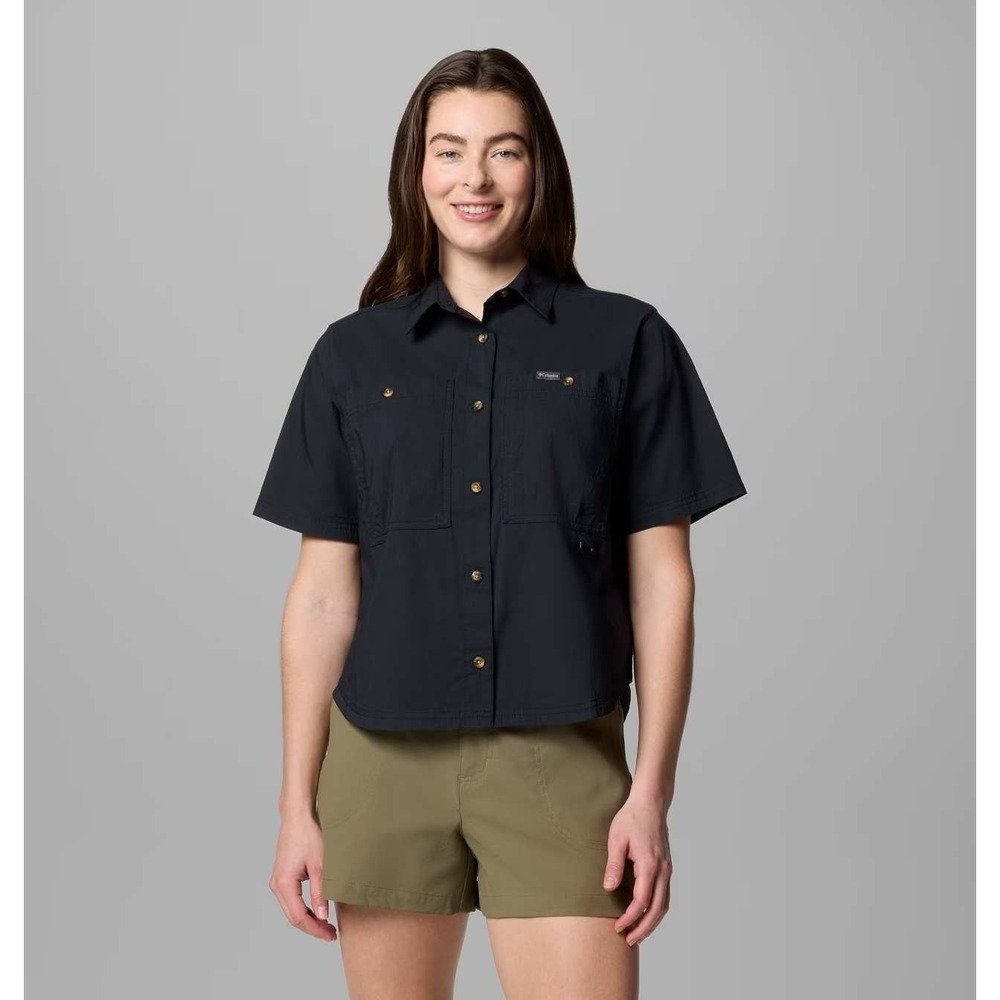 Columbia Brea Falls Shirt Women Medium Black Vent Short Sleeve Button Up Pockets